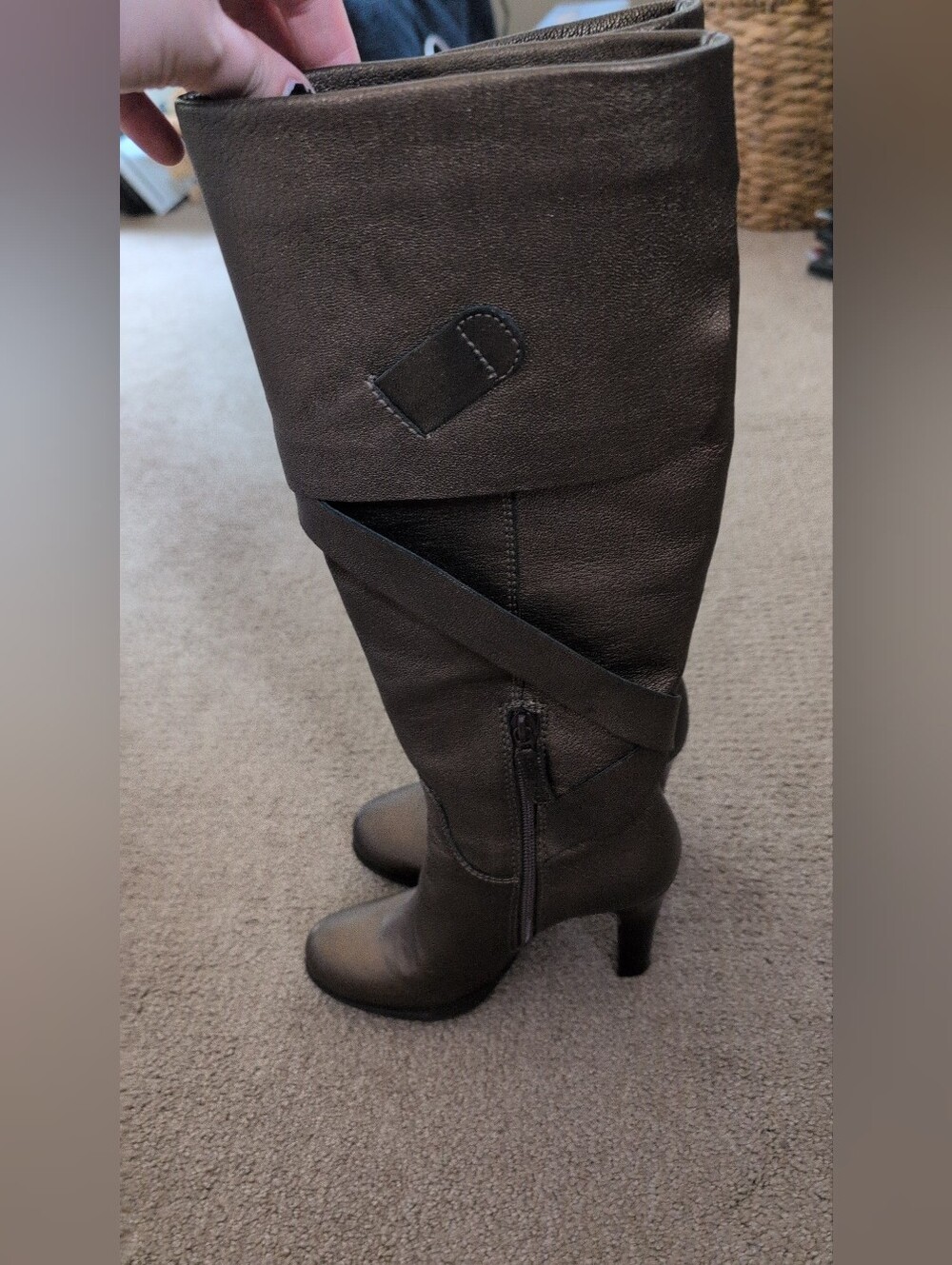 Via Spiga Hanna Metallic Bronze Leather Vintage Knee-High Boots - Picture 7 of 11